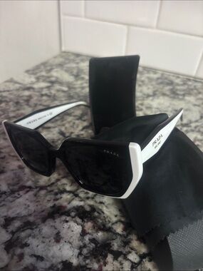 Prada Black Lenses with White Temple Accent Women's Sunglasses